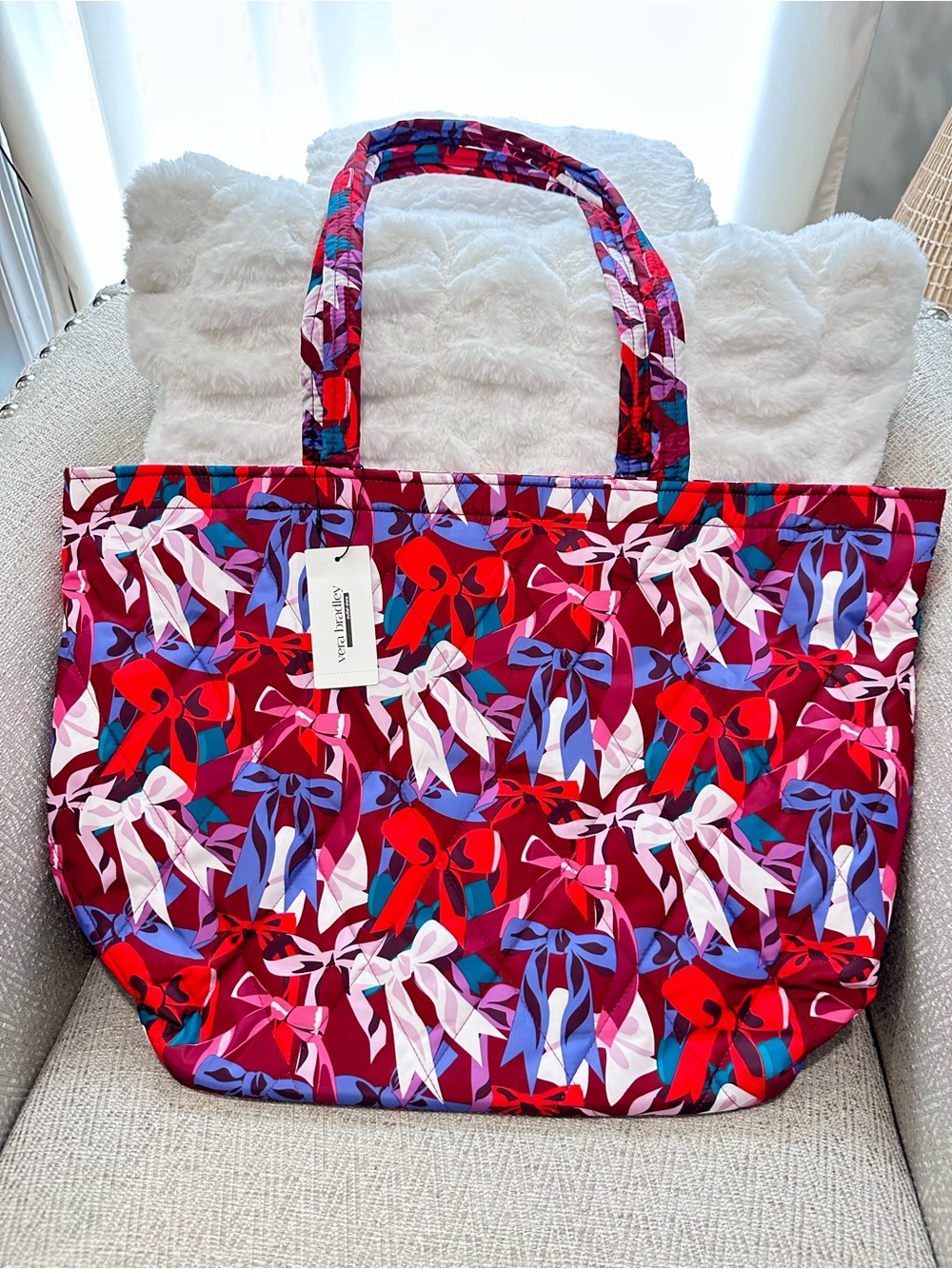 Vera Bradley Grand Tote in Bow Show Quilted Ribbon-Print Tote